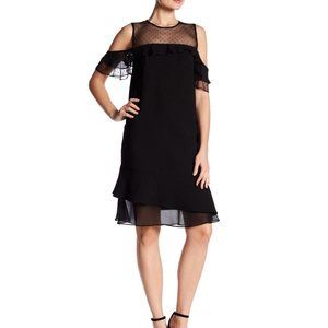 Nanette Lepore Women's Black Cold-shoulder Mixed-media Ruffle Dress